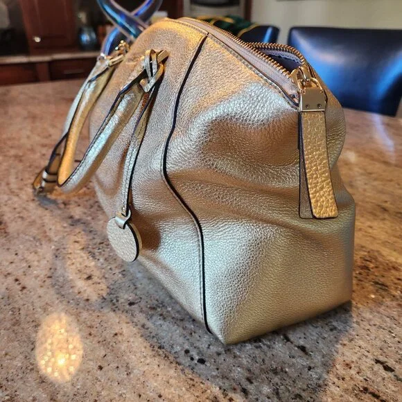 Michael Kors Gold Satchel Bowling Bag style w crossbody strap - Picture 5 of 16